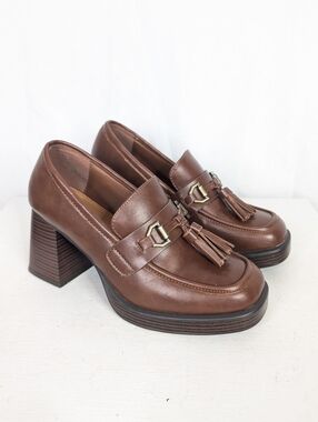 a.n.a. A New Approach Hazen Faux Leather Horse Bit Tassel Square Toe Block Heels